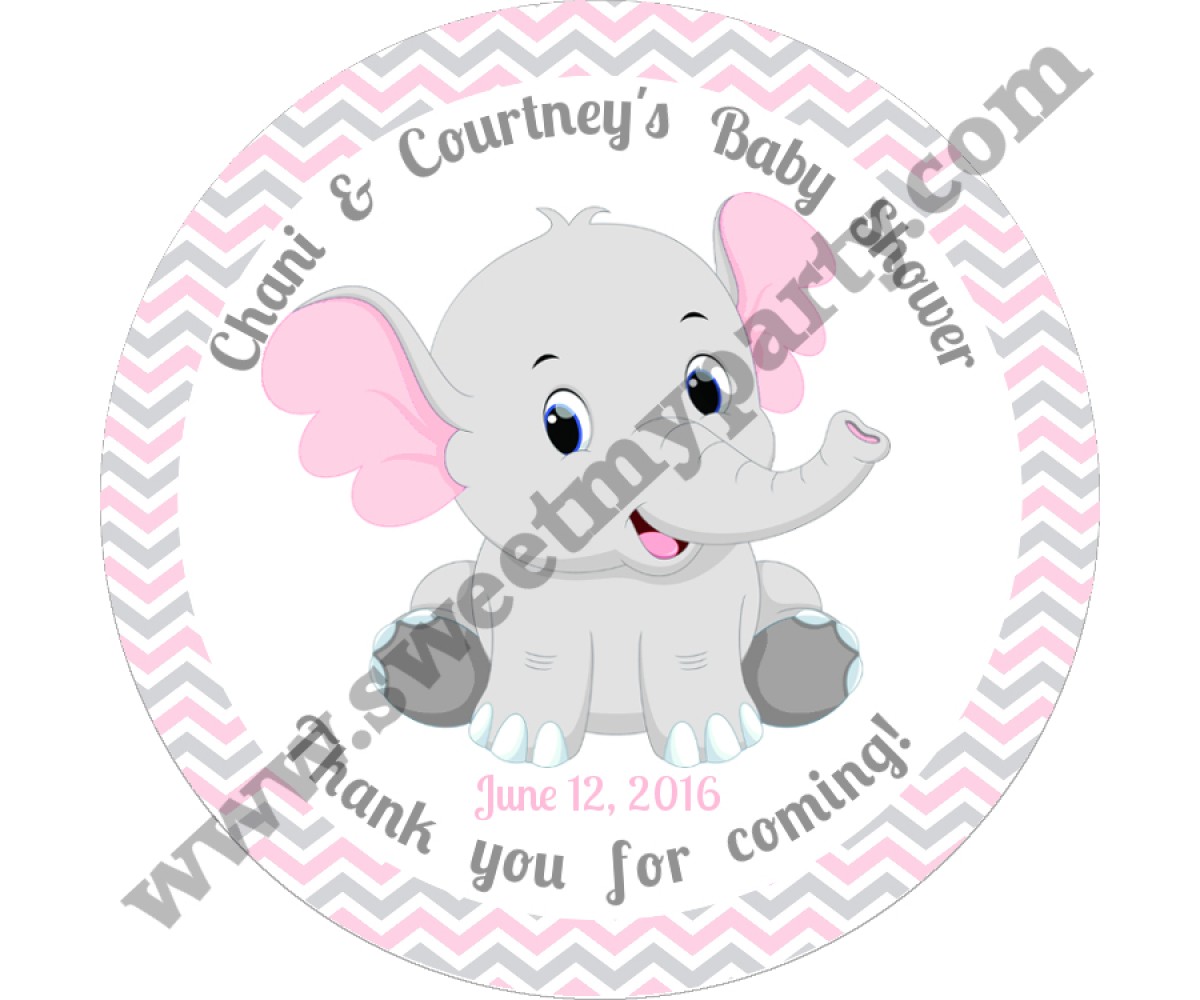 Pink and Grey Elephant Baby Shower stickers,thank you tags,(10ebb)